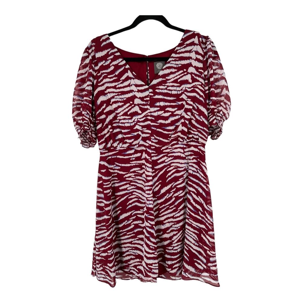 Vince Camuto dress V neck animal print chiffon a line size 12